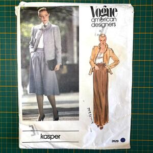 Vtg Vogue 2629 Sz 10 Kasper Designer Jacket | Skirt Uncut Sewing Pattern 1980s